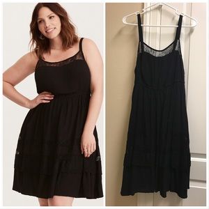 Black Challis & Lace Inset Skater Dress